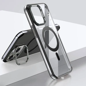 iPhone 15 Pro Max Uyumlu Kılıf Magsafe Şarj Özellikli Wlons Standlı Efsane Kapak Siyah