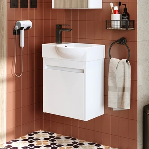 Ayaksız Tek Kapaklı Sol Lavabolu 46 cm Leo Banyo Alt Dolabı