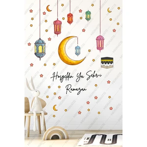 Hoşgeldin Ramazan Sticker Seti - Ramazan Ayı Temalı Cam Duvar Süsleri Çocuk Odası, Bebek Odası Duvar