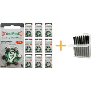 Yesmed Extra Power 13 Numara Işitme Cihazı Pili (10 Paket x 6 Adet = 60 Adet Pil +  Işitme Cihazı  Filtresi Şeffaf Paket