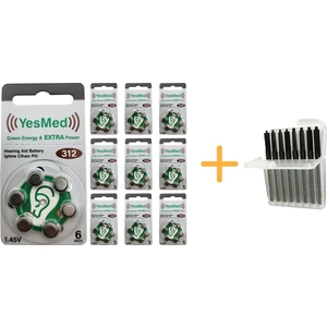 Yesmed Extra Power 312 Numara Işitme Cihazı Pili (10 Paket x 6 Adet = 60 Adet Pil +  Işitme Cihazı  Filtresi Şeffaf Paket