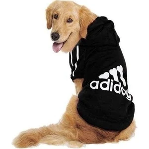 Siyah Adidog Kapşonlu Sweatshirt, Orta ve Büyük Irklar Için Köpek Kıyafeti,