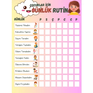 Çocuk Günlük Rutin Checklist Kontrol Listesi Pembe Renk Pvc Kaplı Yaz Sil Kullan Kalem Hediye