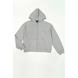 For You woman Oversize Fermuarlı Cepli Gri Sweatshirt