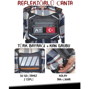 Reflektörlü Gögüs Çantası Kan Grubu A- Türk Bayrağı Su Geçirmez Gri Turuncu