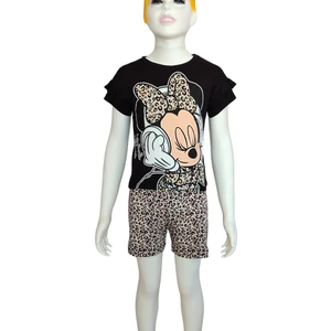 Urz Kids Yazlık Leopar Desenli Minnie Mouse Baskılı Şort T-Shirt Takım