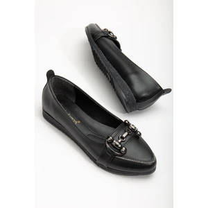 Dilimler Ayakkabı Cilt Tokalı Termo Taban Siyah Kadın Babet