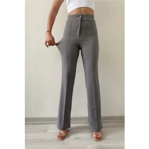 Hira Fashion Kadın Gri Nervür Dikişli Toparlayıcı Yüksek Bel Pantolon