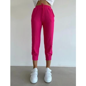 Hira Fashion Kadın Fuşya Pileli Paça Pantolon