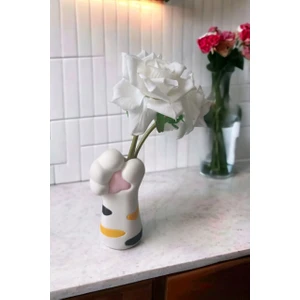 Paradise Work Kedi Pençe Temalı Polyester Vazo 15 cm Beyaz Renkli Dekoratif Tasarım