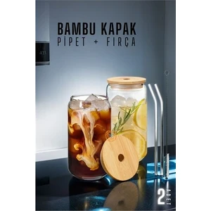 Bambu Kapaklı Kavanoz Bardak 2 Adet 720021