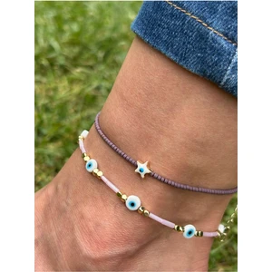 2'li Pembe Kristal Nazar Boncuklu Ayarlı Kadın Halhal Takım