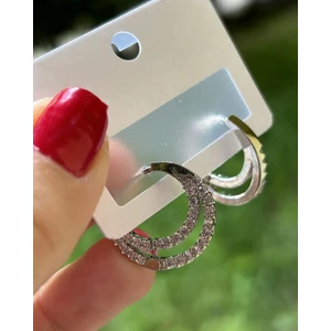 Gümüş Rengi Kristal Taşlı Kadın Çelik Halka Küpe