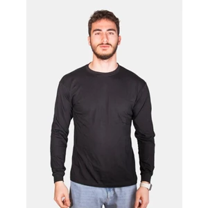 Erkek Siyah %100 Pamuk Standart Kesim Sıfır Yaka Uzun Kollu T-Shirt