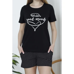 Kadın Şortlu Pijama Takımı Kısa Kollu Pamuklu Cepli Likralı Siyah
