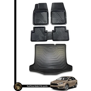 Ford Focus 2 Sedan 3D Zebra Oto Paspas ve Araca Özel Kauçuk Bagaj Havuzu Seti