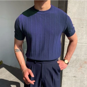 Tarz Cool Erkek Polo Yaka Çizgili Triko T-Shirt