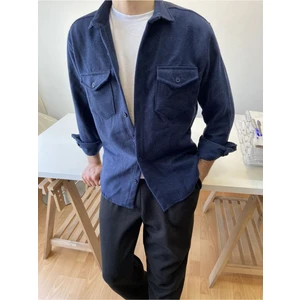 Tarz Cool Erkek Slim Fit Çift Cep Kapaklı Oduncu Gömlek