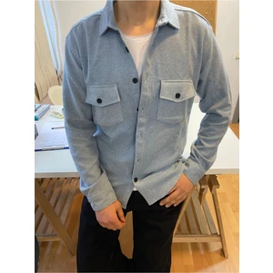 Tarz Cool Erkek Slim Fit Düğmeli Yaka Çift Cepli Düz Oduncu Gömlek