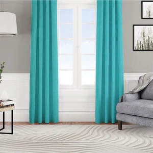 Fon Perde Özel Ölçüye Uygun Kadifemsi Pilesiz Bohem Salon Otel Oturma Çocuk Odası Tek Kanat Turkuaz
