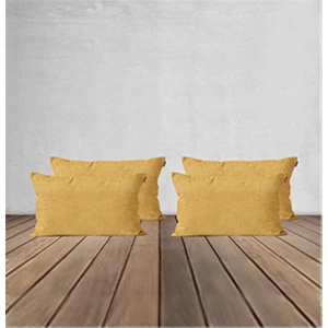 4'lü Kadife Dokulu Kırlent Kılıfı Sarı