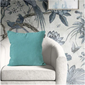 Tekli Kadife Dokulu Kırlent Kılıfı Turkuaz