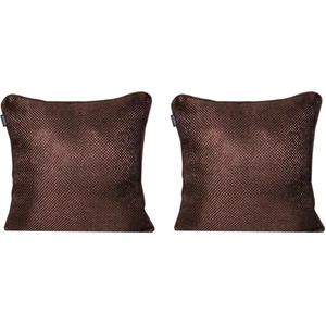 2'lı Hasır Dokulu Fitilli Çift Taraflı Kırlent Kılıfı Kahverengi