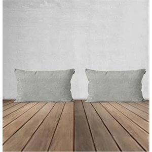 2'li Kadife Dokulu Dikdörtgen Kırlent Kılıfı Açık Gri