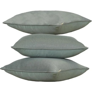 3'lü Çift Taraflı Keten ve Kadife Görünümlü Kırlent Kılıfı Fitilli Su Yeşili