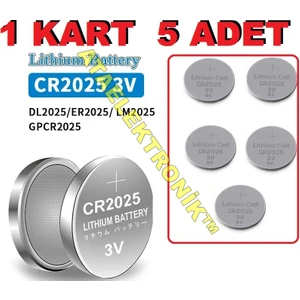 Ata Elektronik 1 Kart 5 Adet - 5 Beş Adet Cr 2025 CR2025 Araba Araç Kumanda Pili Oto Kumandası Pil Bios Para Baskül Tartı Bios Kumanda Anahtar Pili Bataryası