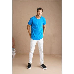 Tarz Cool Erkek Kırmızı Oval Etek Geniş Yaka %100 Pamuk Kısa Kollu T-Shirt