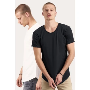 Tarz Cool Erkek Kırmızı Oval Etek Geniş Yaka %100 Pamuk Kısa Kollu Tişört