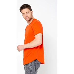 Tarz Cool Erkek Kırmızı Oval Etek Geniş Yaka %100 Pamuk Kısa Kollu Tişört