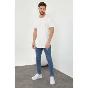 Tarz Cool Erkek Kırmızı Oval Etek Geniş Yaka %100 Pamuk Kısa Kollu Tişört