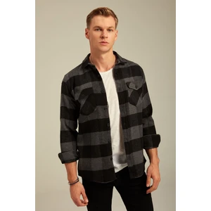Tarz Cool Erkek Slim Fit Uzun Kollu Çift Cepli Ekoseli Oduncu Gömlek