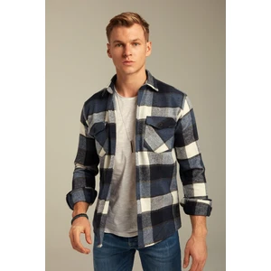 Tarz Cool Erkek Slim Fit Uzun Kollu Çift Cepli Ekoseli Oduncu Gömlek