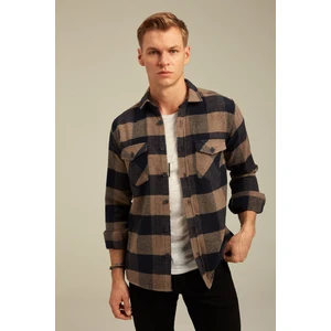 Tarz Cool Erkek Slim Fit Uzun Kollu Çift Cepli Ekoseli Oduncu Gömlek