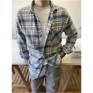 Tarz Cool Erkek Füme-Indigo Çift Cep Kapaklı Slim Fit Oduncu Gömlek