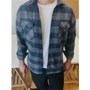 Tarz Cool Erkek Füme-Indigo Çift Cep Kapaklı Slim Fit Oduncu Gömlek