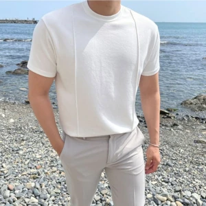Tarz Cool Erkek  Şeritli Triko T-Shirt