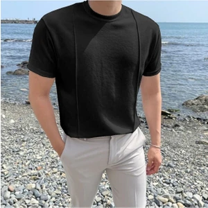 Tarz Cool Erkek  Şeritli Triko T-Shirt