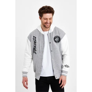 Tarz Cool Erkek Yeşil Nakışlı Kapüşonlu Kolej Ceket