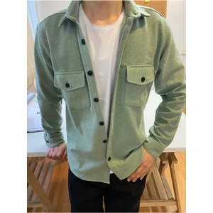 Tarz Cool Kırık Beyaz Erkek Slim Fit Düğmeli Yaka Çift Cepli Düz Oduncu Gömlek