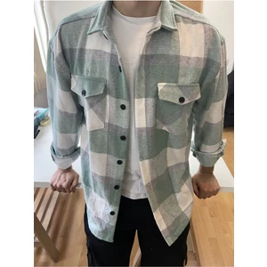 Tarz Cool Kırık Beyaz Erkek Slim Fit Düğmeli Yaka Çift Cepli Düz Oduncu Gömlek