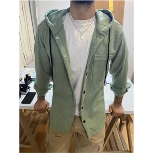 Tarz Cool Erkek Tek Cep Kapaklı Slim Fit Kapüşonlu Oduncu Gömlek