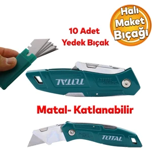 Halı Kesme Maket Bıçağı Falçata Çok Amaçlı Katlanabilir 10 Adet Yedek Bıçaklar Alçıpan Kesim