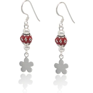 Midyat Nurtaş Gümüş Yonca Kırmızı Yöresel Desen 925 Ayar Gümüş Kadın Küpe 201022867