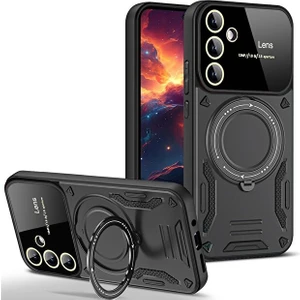 M.tk moveteck Samsung Galaxy A25 Kılıf Magsafe Dönebilen Halkalı Standlı Kamera Lens Tam Kaplama Korumalı Gold Detaylı Zırh