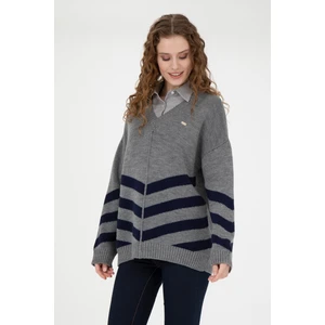 U.S. Polo Assn. Kadın Gri Melanj Triko Kazak 50272041-VR086