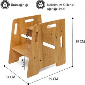 Çocuk / Yetişkin Montessori Ahşap Basamak, Yükseltici, Tabure